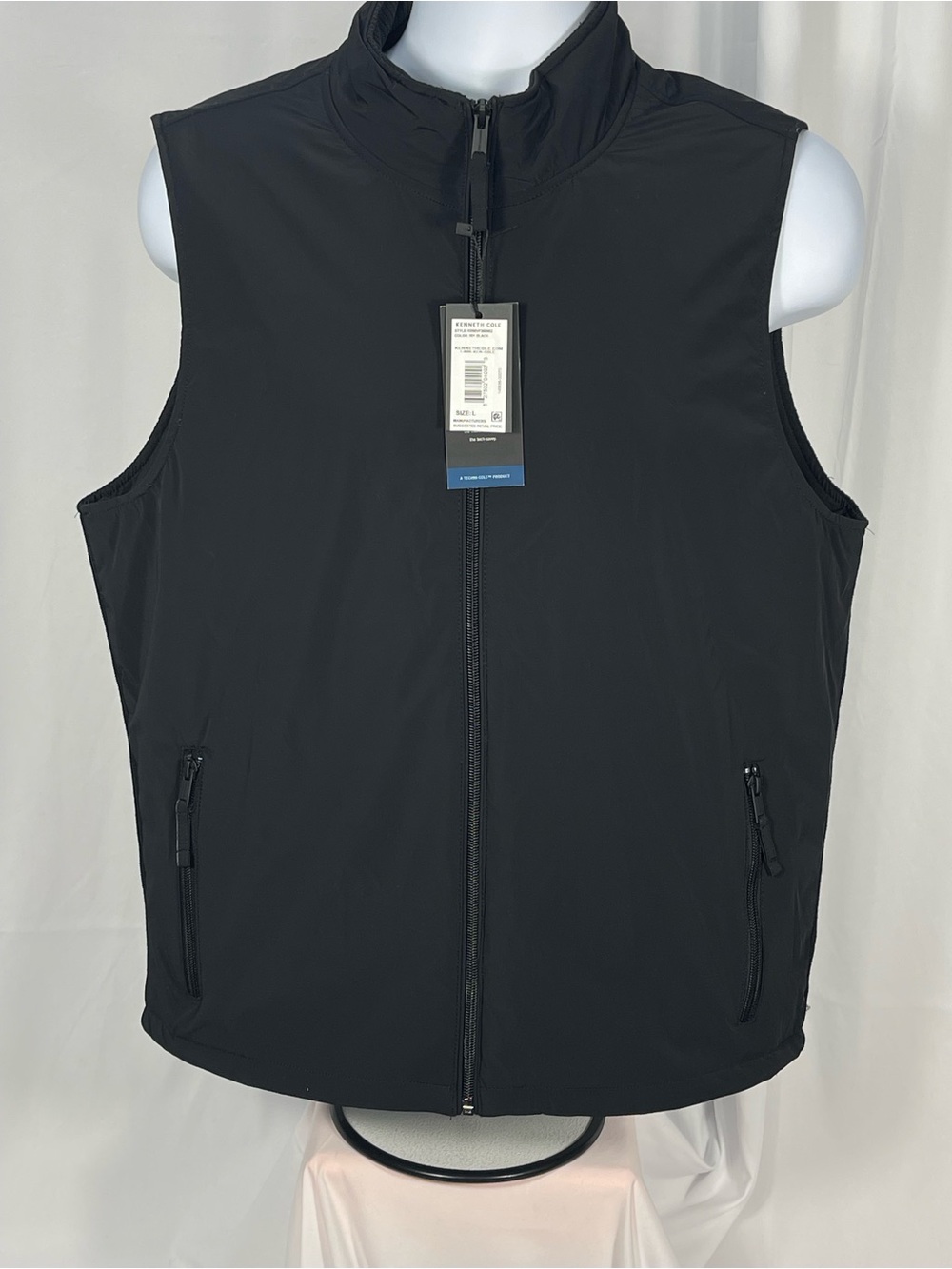 Kenneth Cole Men's Black Zip-Up Softshell Vest w/knit accent collar and Shoulder